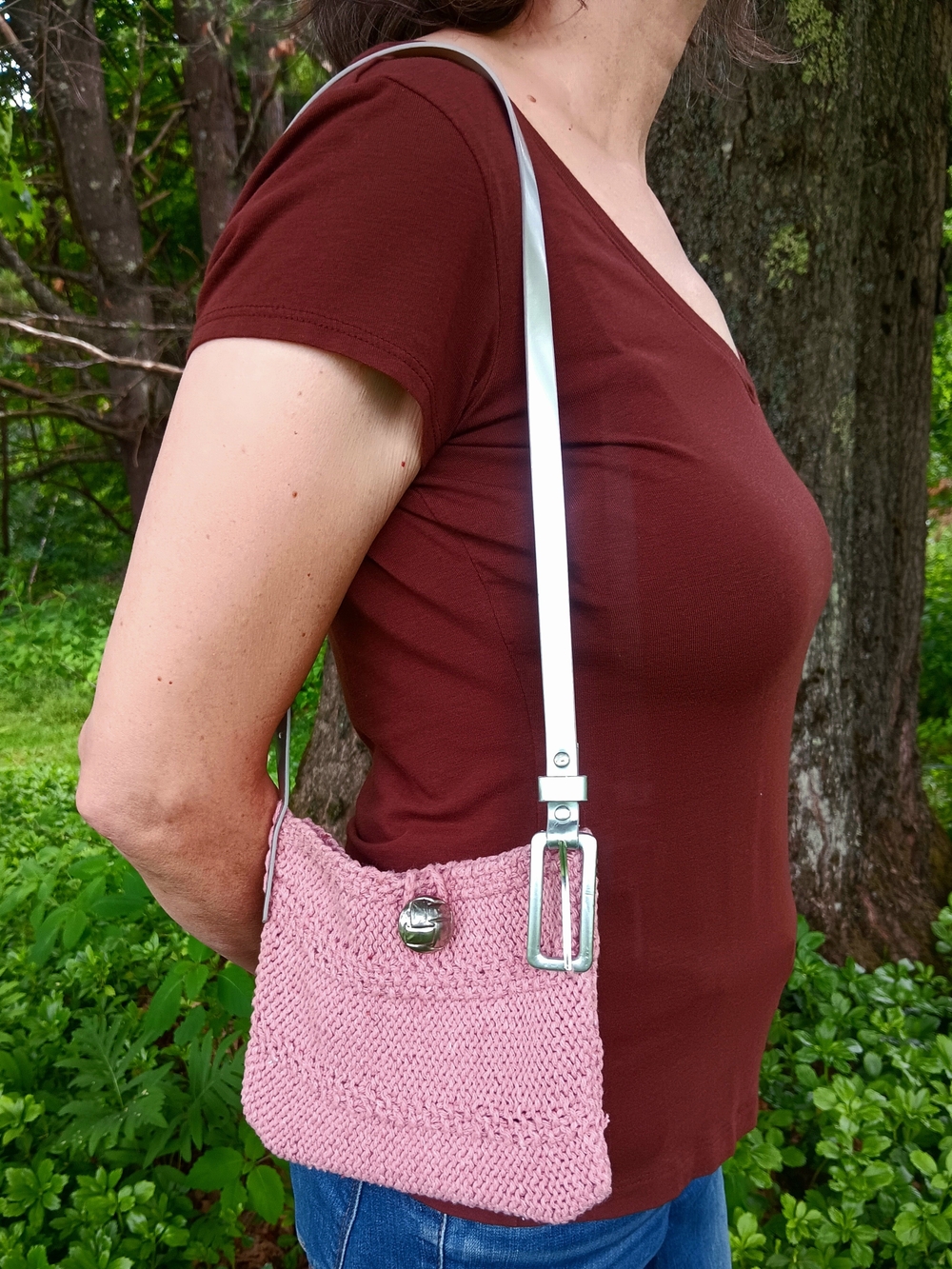 One-Of-A-Kind Handmade Handknit Dusty Pink Upcycled Cell Phone Shoulder Bag